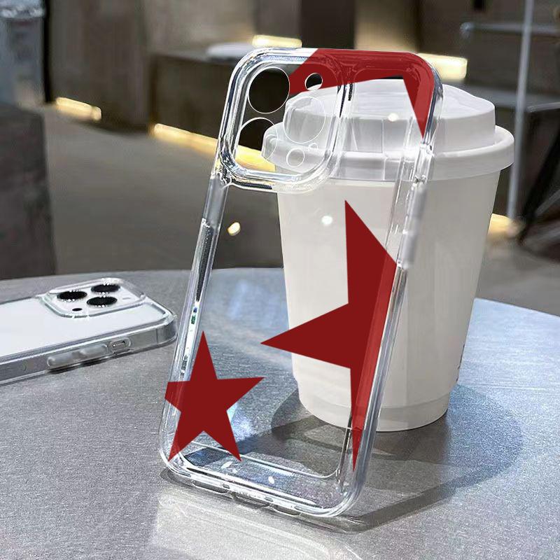 Minimalist Red Star Transparent Phone Case for Samsung Galaxy A06 A55 5g S25 S24 Ultra S23 S21 FE A54 A15 A35 A36 A16 A05 Cover