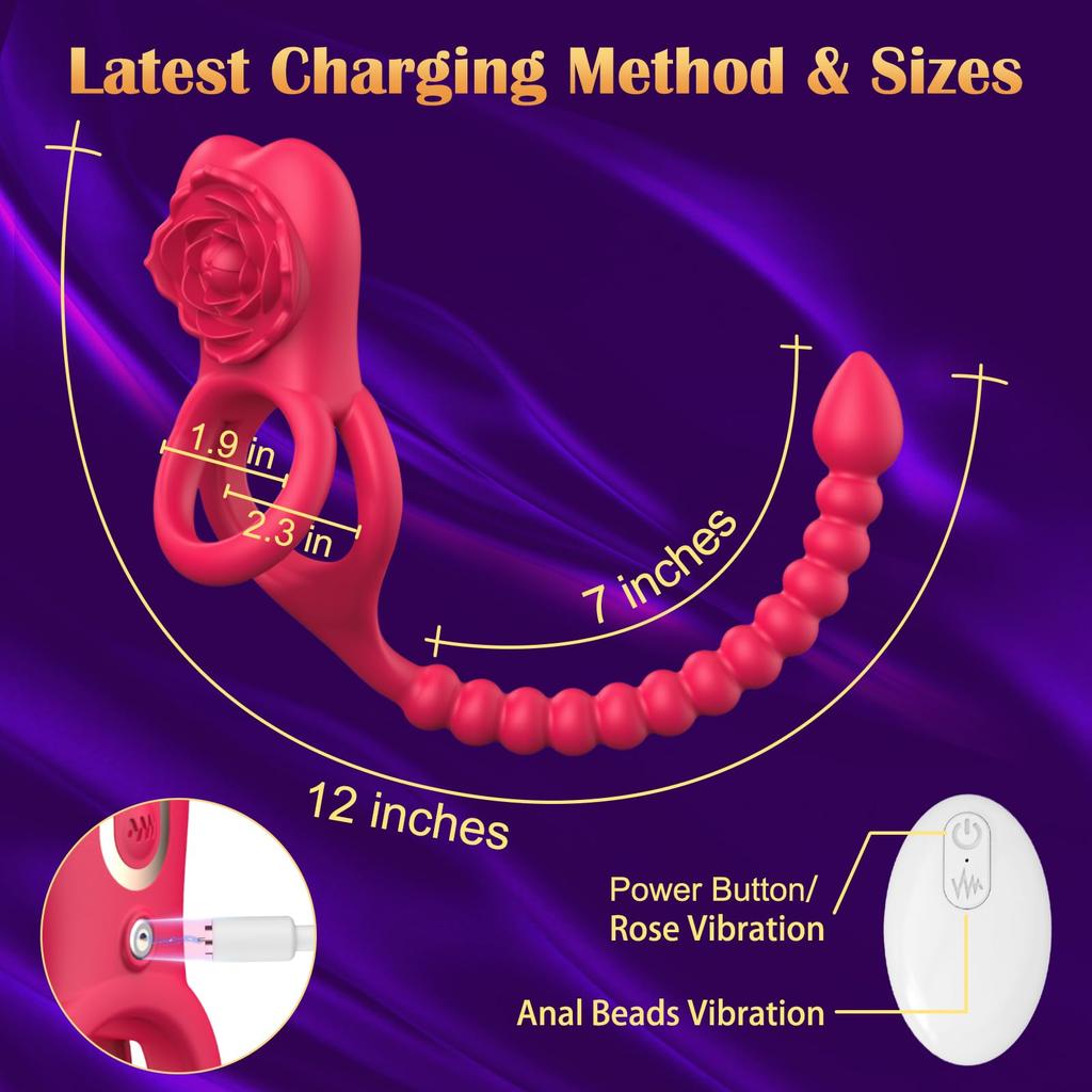 Rose Clitoral Vibrator,Cock Ring Remote Control Anal Butt Plug Prostate Massager 10 Vibration Modes Stimulator Couples Adult Sex Toys for Men Women