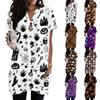 Women's V Neck Halloween Print Short Sleeve Pullover Dress with Pocket Casual Loose Fit Tunic Dress for Everyday Wear