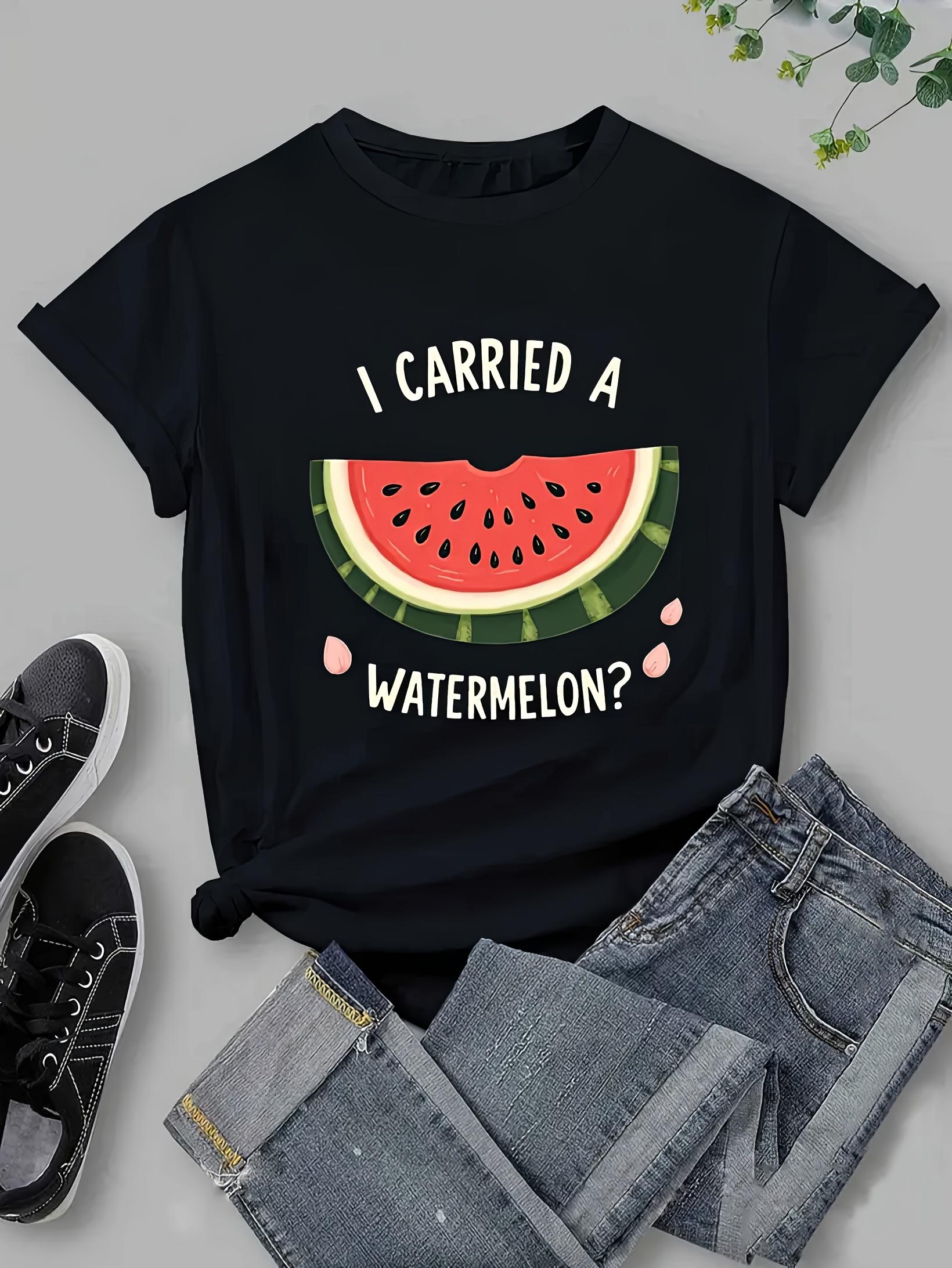 

Womens Funny I Carried A WatermelonGraphic Black Short Sleeve Crew Neck Top Harajuku Short Sleeve Casual Aesthetic Clothes S