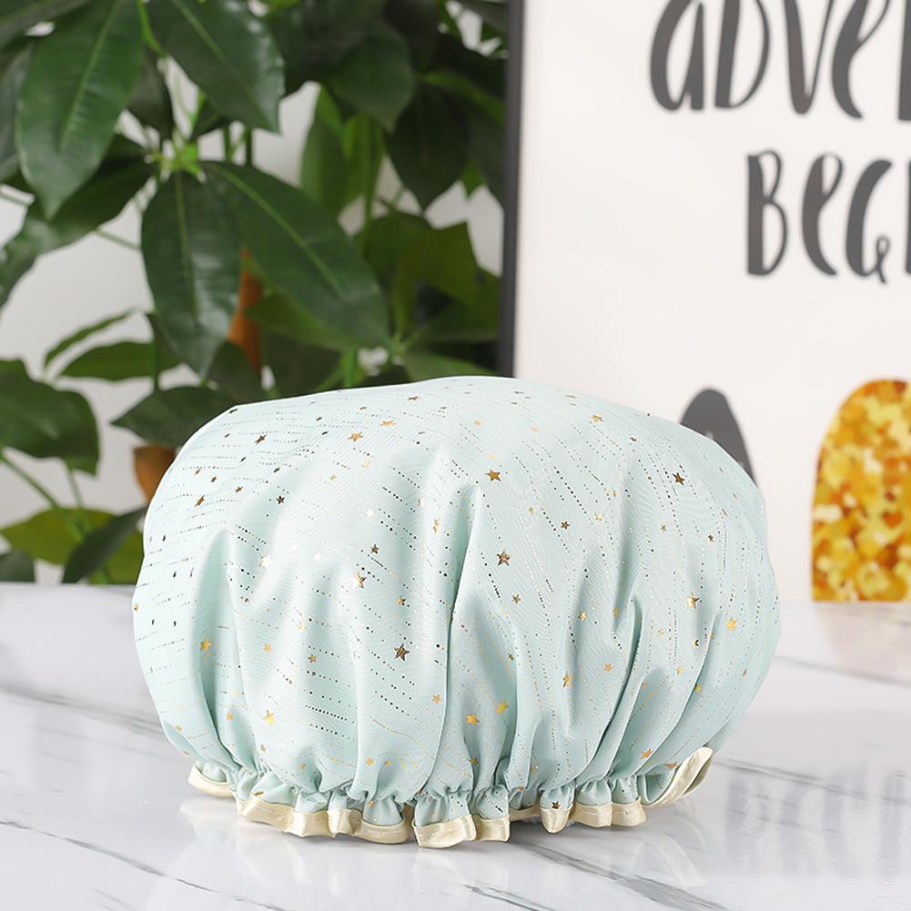 Waterproof Star Double Shower Cap Hair Cap Hot Gold Printed Terylene Cotton Shower Cap Bathing Women