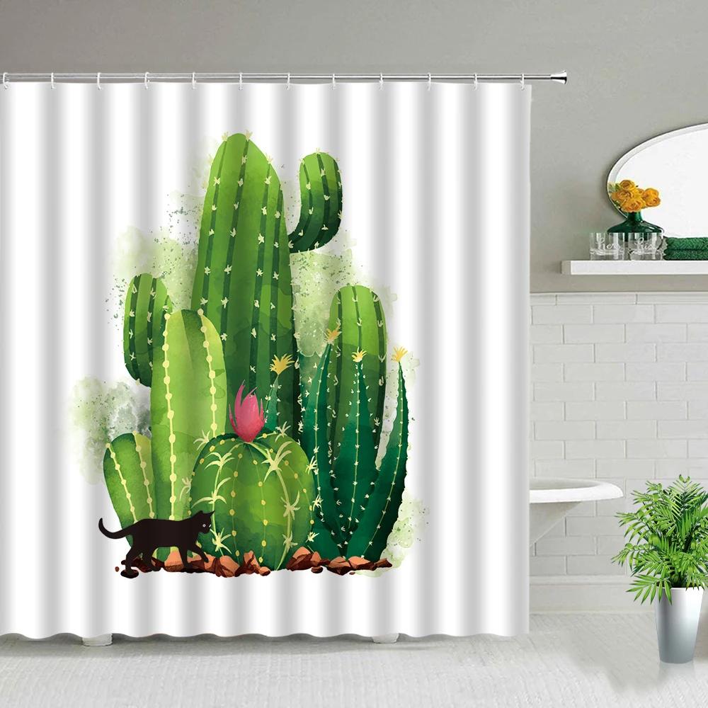 Sunflower Flower Wood Grain Plant Scenery Bathroom Shower Curtain Cactus Butterfly Bee Floral Landscape Bath Curtains With Hooks