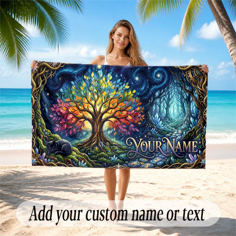 Mushroom Forest Theme Soft Beach Towel Personalized Custom Name Text Towel Portable for Beach Pool Travel