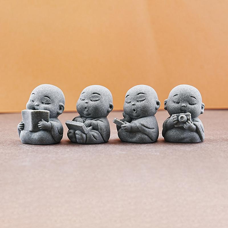 1/4Pcs Home Decor Cute Stone Little Monk Statues With Serene Zen Vibes Ornament For Meditation Space Desk Meaningful Gifts