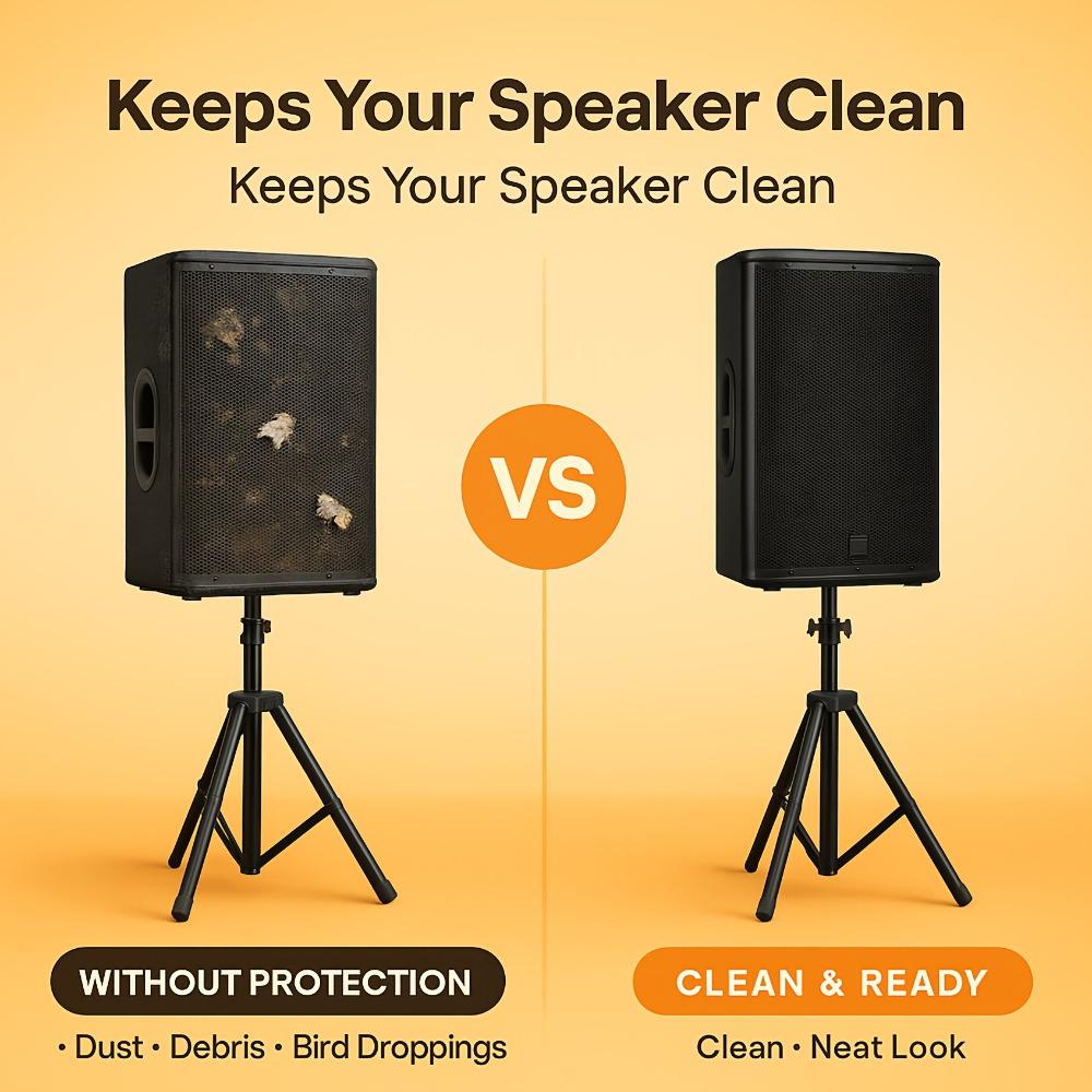 DJ/PA System Outdoor Speaker Cover, Heavy-Duty Drawstring Foldable & Scratch-Resistant, Fits Stands, Party Rental Suitable
