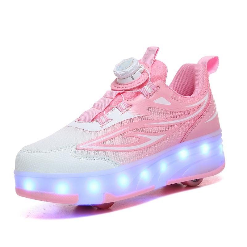 

Skate Shoes for Kids LED Light Luminous Sneakers Two Wheels Shoes for Boys Girls with USB Charging 38 розовый
