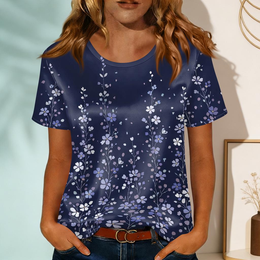 Women's Fashionable Casual Round-neck Printed Short-sleeved T-shirt Top