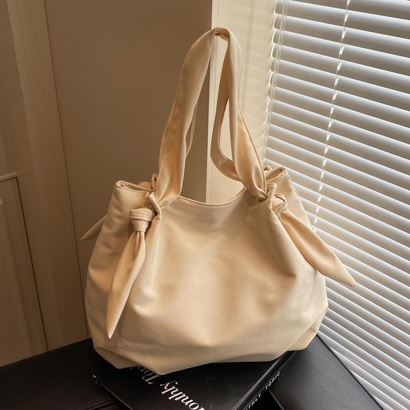 Single-shoulder Bucket Canvas Bag with Shoulder Strap and College-style Shopping Bag