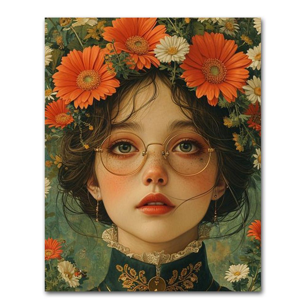 Diamond Mosaic Embroidery Beautiful Woman with Glasses Flower Diamond Painting Full Square Round Rhinestones Cross Stitch Art