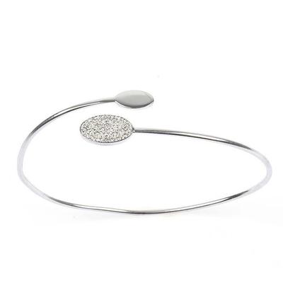[R5059] - Pulseira aberta de prata 'Sissi' branco prateado (ródio) - 60mm 12x8mm