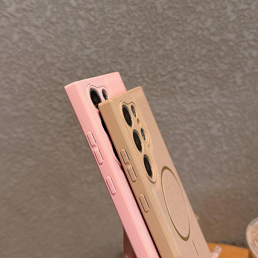 Luxury Leather Matte Magnetic Case For Samsung S25 Ultra S24 S23 S22 Plus For Magsafe Camera Protection Silicone Soft Back Cover