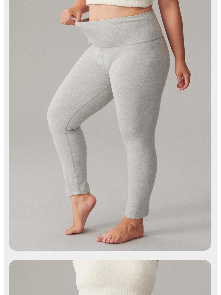 Women's High Waist Cotton Blend Autumn Leggings - Thickened, Warm, Slim Fit, Solid Color, Elastic Winter Base Layer.