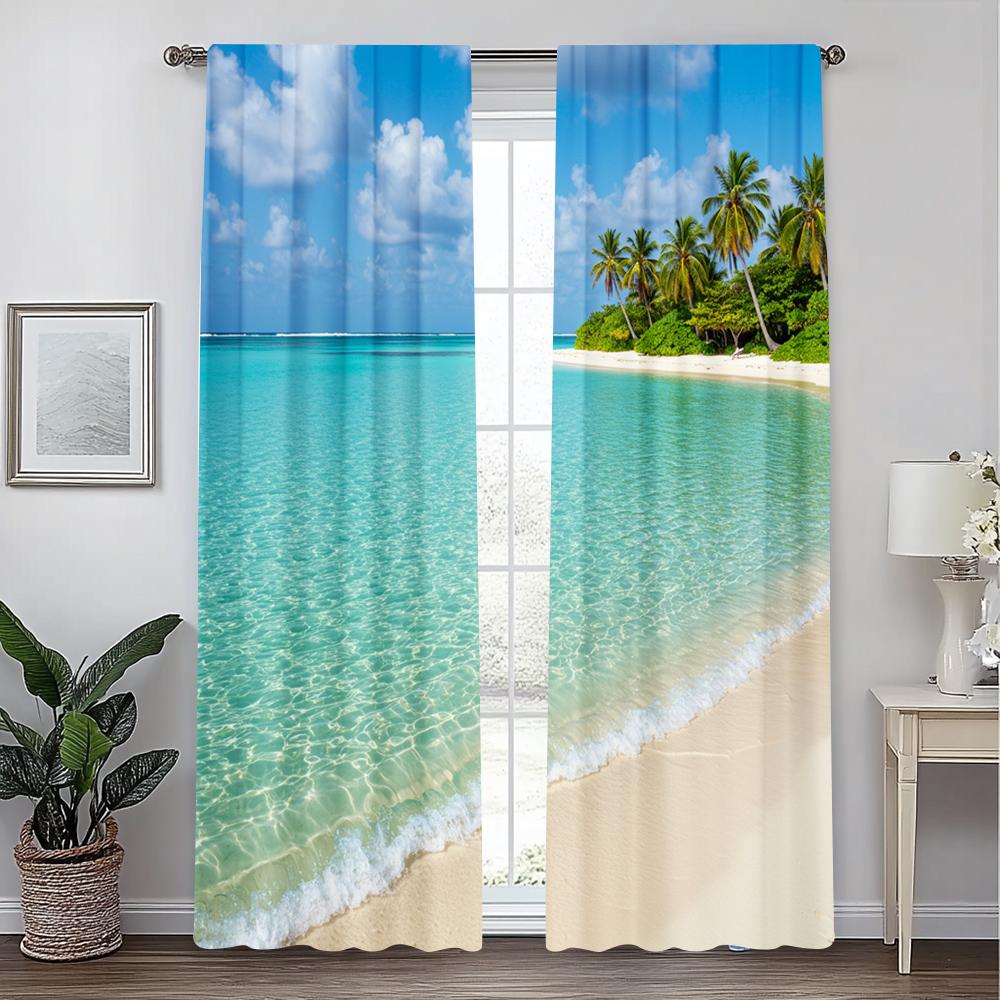 2pc   Curtain Crystal clear turquoise waters   sandy beaches   lush palm trees   bright blue skies   a peaceful paradise Versatile