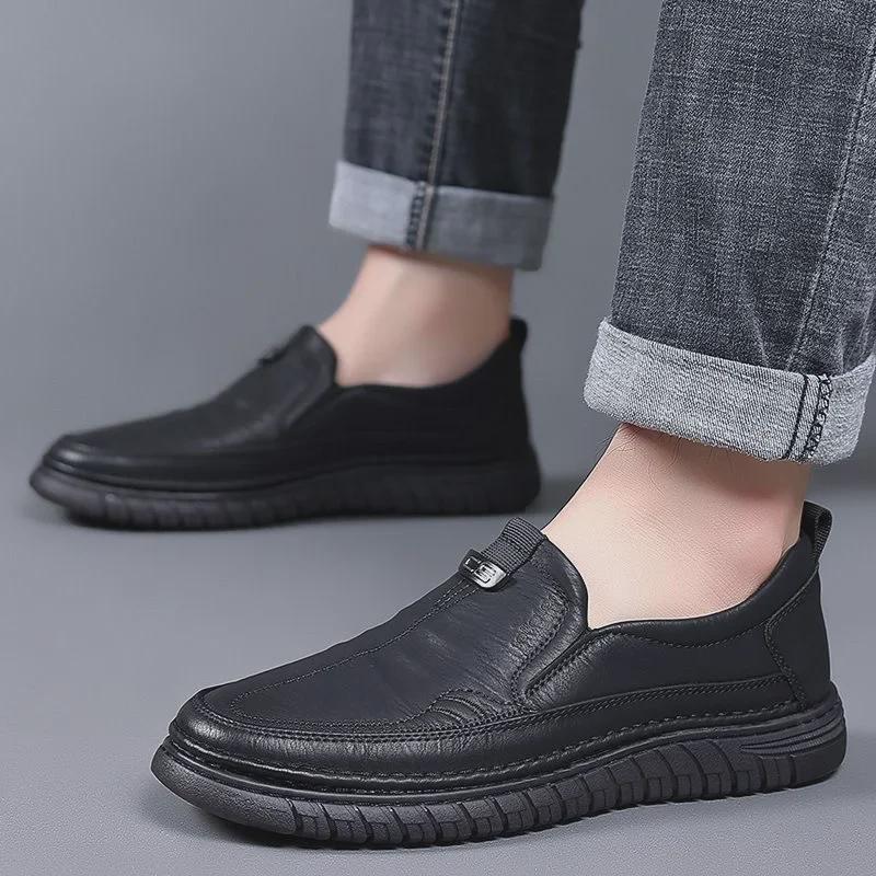 Men's Genuine Leather Casual Business Shoes - Versatile Cowhide with Soft Non-Slip Sole