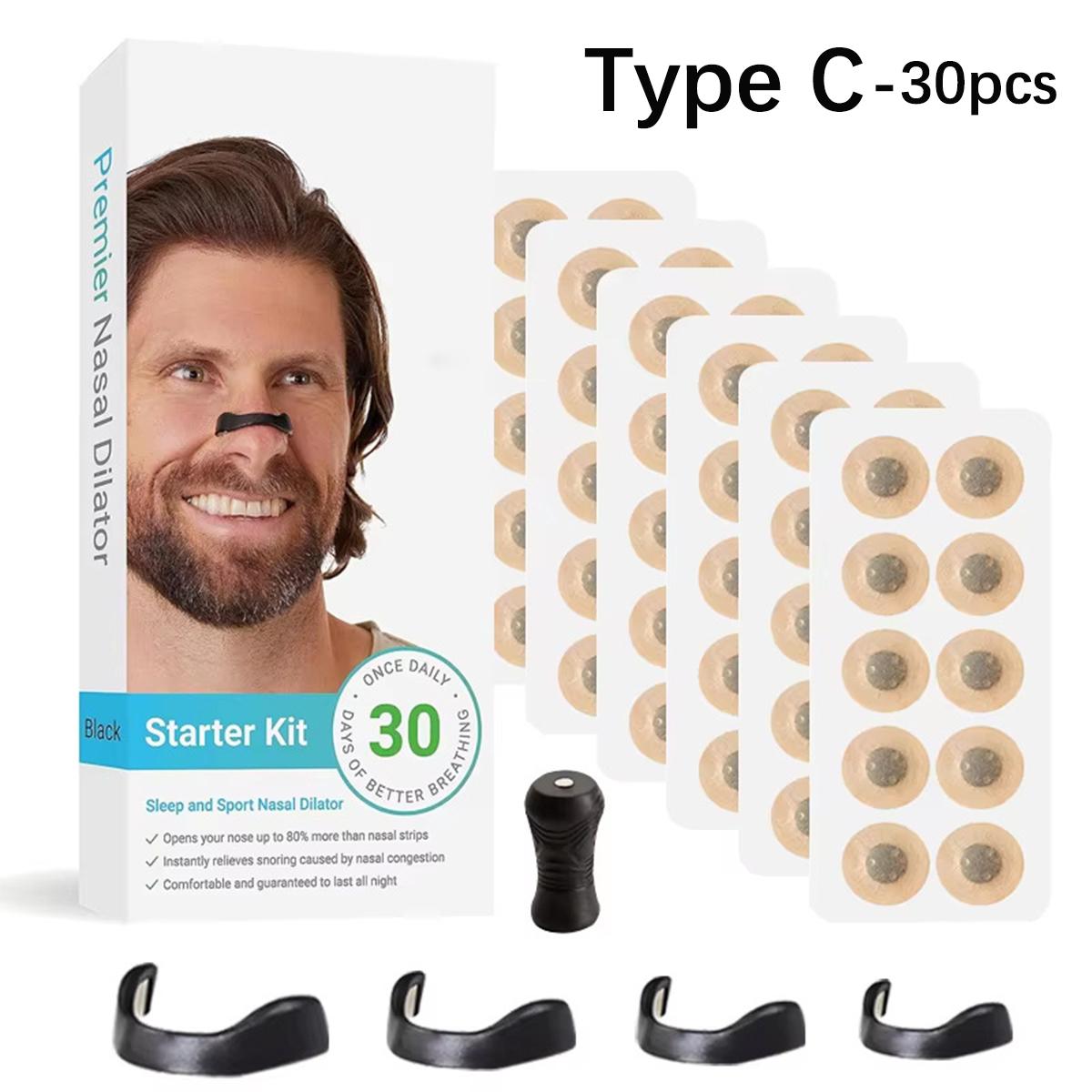 

15/30 пар магнитных назальных расширителей, полоски для носа против храпа, увеличивающие потребление кислорода, назальные расширители для сна, стартовый набор Type C-30PCS чёрный