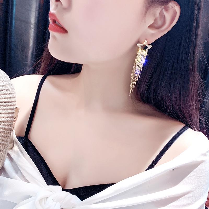 Fashion Star Studs Earrings Luxury Long Tassel Dangle  Statement Accessories For Women Jewelry Wedding Party Gift
