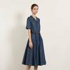 Double Collar Belted Denim Dress B5f7o602