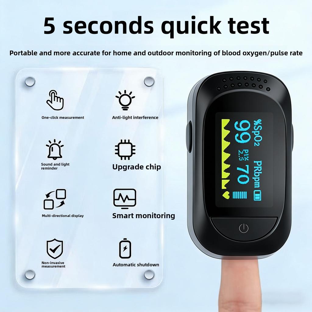 OLED Display Pulse Oximeter - Auto Shut Off & Easy-to-Read for Oxygen Users