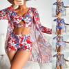 Brazilian Bikini Set Women Floral Printed Beach Wear Three Piece Push Up Cover Up Swimsuit Sexy Swimming Suit 2025 Bathing Suit