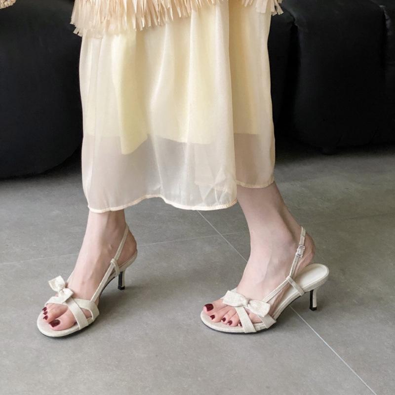2025 Spring New Round Head Thin Heel High Heel Temperament Thin French Fashion Sexy Beauty Open-toed Women's Sandals