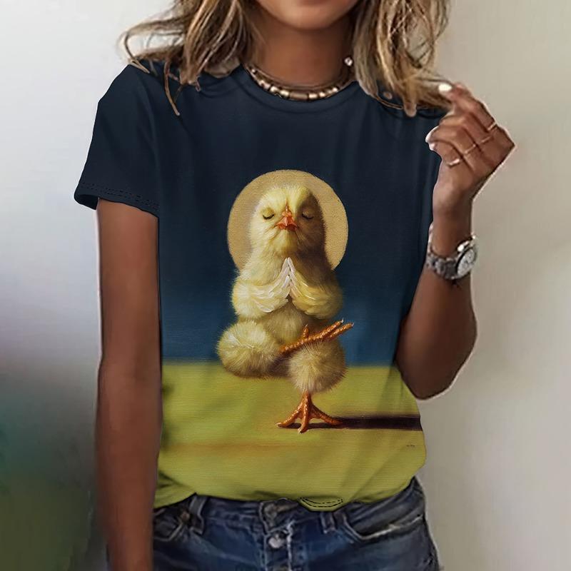 Summer Fashion Women Blouse Cartoon Animal T-Shirts O-Neck Casual Ladies Female O-Neck Top Funny Short Sleeve Loose Basis Tops
