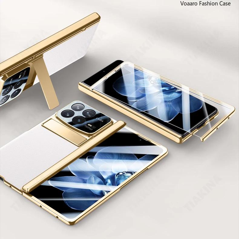 Foldable Stand Leather Funda for Xiaomi Mix Fold 4 Plating Hinge Case for Xiaomi Mix Fold 4 Case with Front Screen Glass Film
