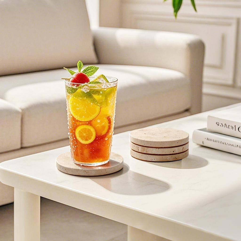 WORHE Marble Travertine Round Coaster Set of Stylish Stylish Absorbent Jewelry Modern Home Decor Perfect for Coffee Table Bar Decor Drink and Interior