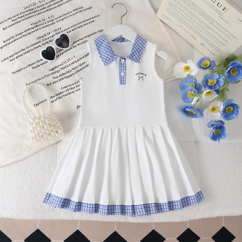 Girls' Dress Summer Dress Korean Princess Dress College Style Dress Children's Polo Collar Vest Dress