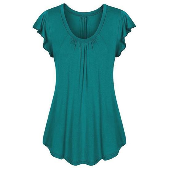 Frauen Einfarbig U-ausschnitt Kurze Rüschen Ärmel Bottoming Top T-shirt Bluse