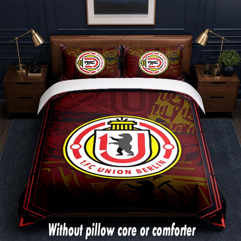 Union Berlin FC Design Bett Bettwäsche-Set 1 Bettbezug + 2 Kissenbezüge Weich Atmungsaktiv Haushalt Bettwäsche