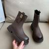 Thick-soled Chinese Heel British Style Chelsea Short Boots Women's 2025 Winter Heightening, Zipper Heightening After Fried Street Martin Boots Tide