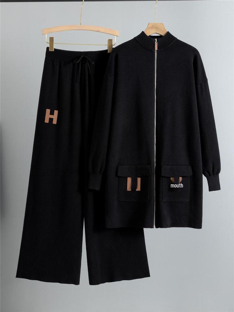 Women's Autumn Chic Knit Cardigan & Wide-Leg Pants Two-Piece Set