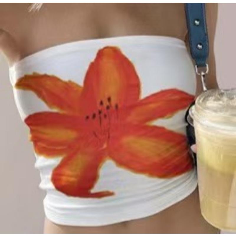 Mode Ärmelloses Bedrucktes Sommer Schlauchtop Lässig Elegant Figurbetontes Kurzes T-Shirt Lässige Einfache Crop Tops Damen Streetwear Trägerloses Top Damenbekleidung