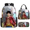 One Piece Luffy Rucksack 3-teiliges Set Schüler Schultasche Anime Rucksack Brotdose Klassisch Große Kapazität Wasserdicht