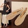 Women's Flat Shoes Mesh-edge Upper Rhinestones Soft Soles Shoes Women Dress Breathable Fairy Style One Kick Zapatillas De Mujer