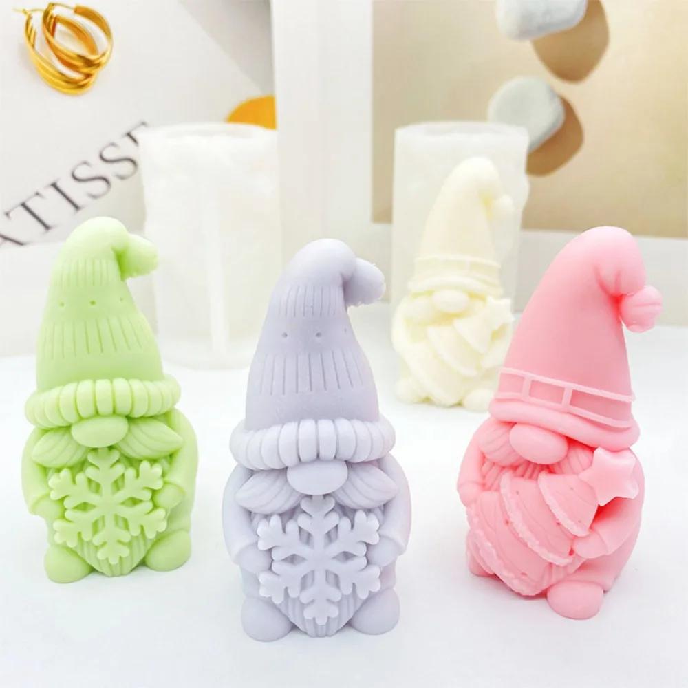 1PC Bart Zwerg Weihnachten Baum Kerze Formen Halten Schneeflocke Santa Claus Gips Seife Silikon Formen Menschliches Schokolade Geschenk Party Decor