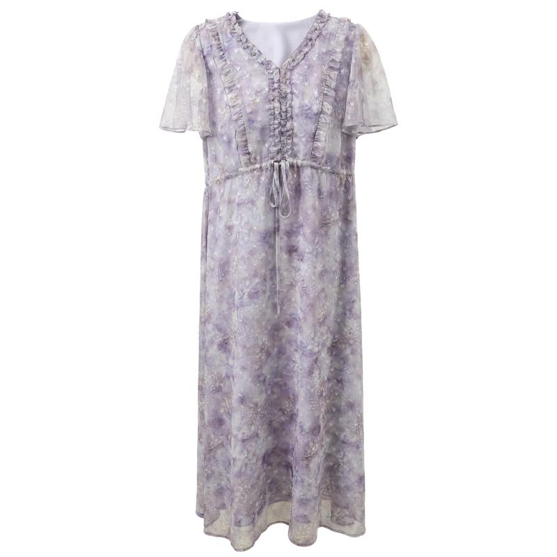 SanCai Plus Size Light Purple Floral A-Line Dress XXL
