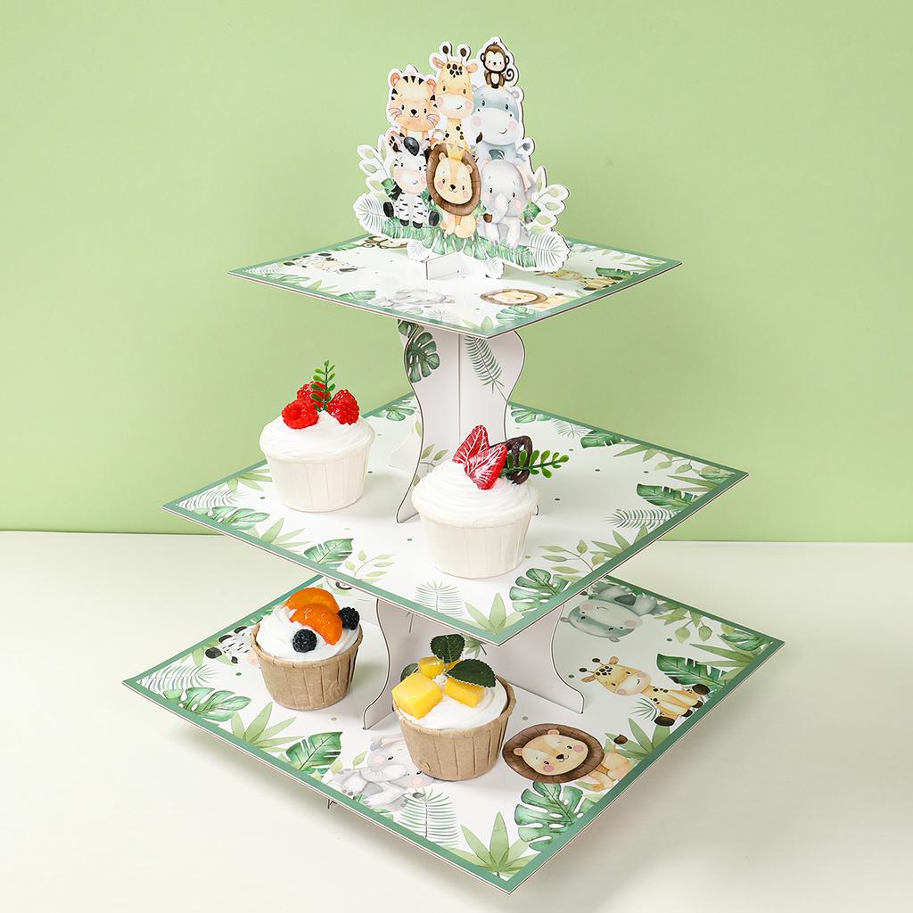 Jungle Animal Square Cake Stand Wild One Birthday Party Decor Kids Favors Gift Dessert Holder Jungle Safari Baby Shower Supplies