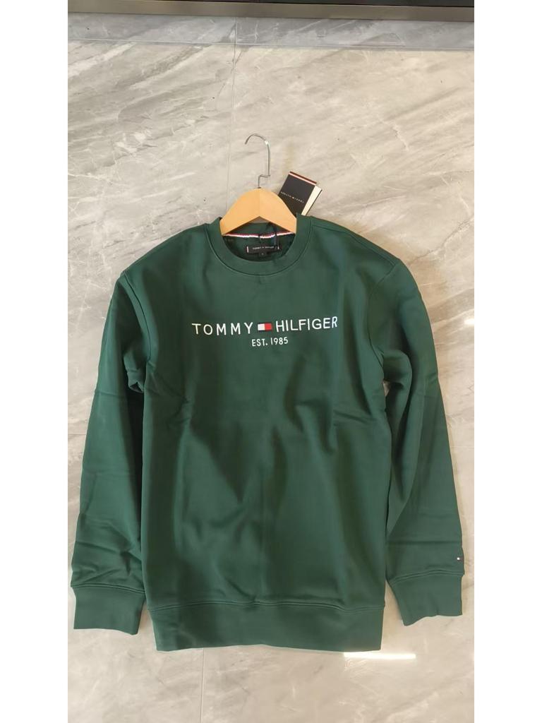 Tommy Tommy Herren Stickerei Buchstaben Fleecegefüttert Winter Sweatshirt, Langarm, Rundhalsausschnitt