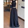 Women's Black High Waist Ice Silk Wide-Leg Skirt Pants