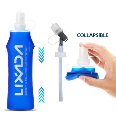 Lixada Botella blanda con pajita larga, plegable, sin BPA, para hidratación, para correr al aire libre