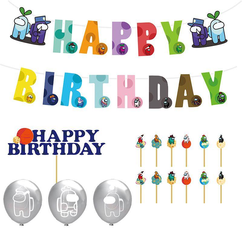 Party Game Birthday Decor Suit Supplies Set Balloon Caketopper Banner