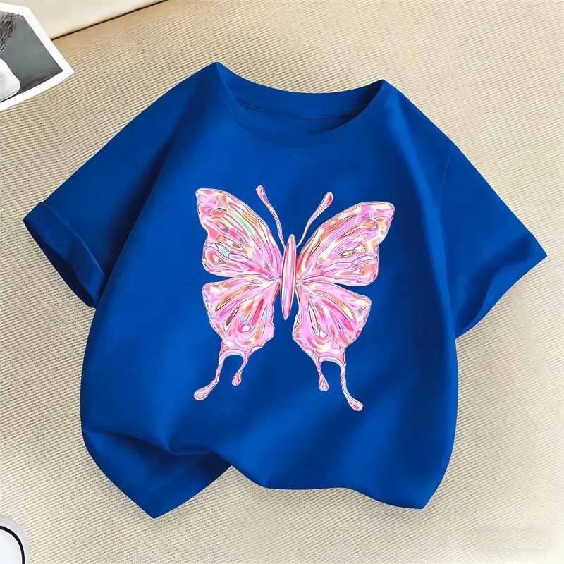 Beautiful Butterfly Print T Shirts For Girls Summer Children Casual Cute Colorful Tops Kids Comfortable Oneck Short Sleeve Tees