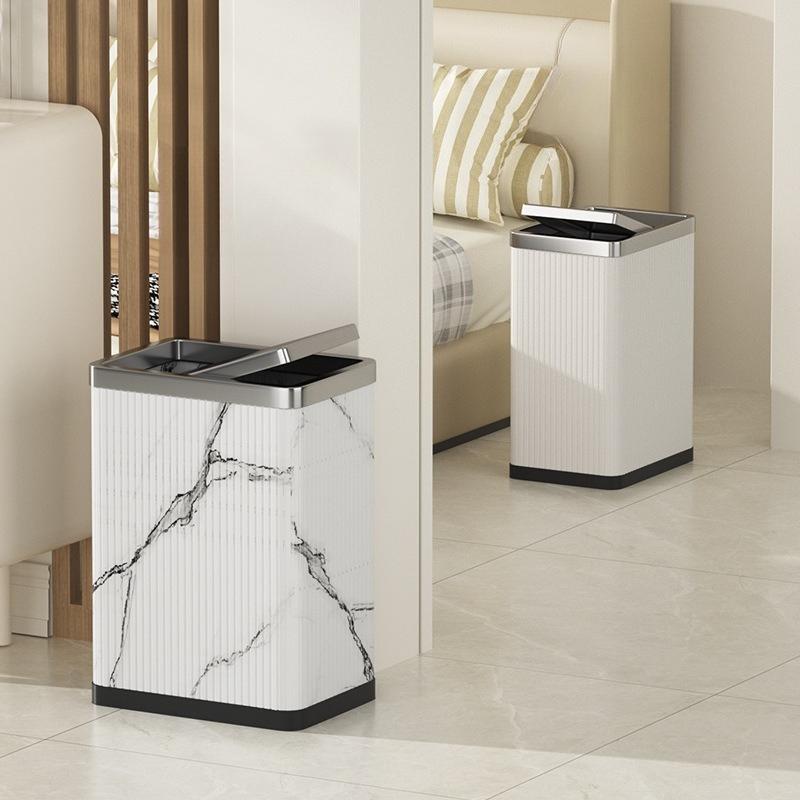 Stainless Steel Trash Can with Lid Luxury Large Capacity Trash Bin Minimalist Built-in Wastebasket Home Room Bathroom Supplies