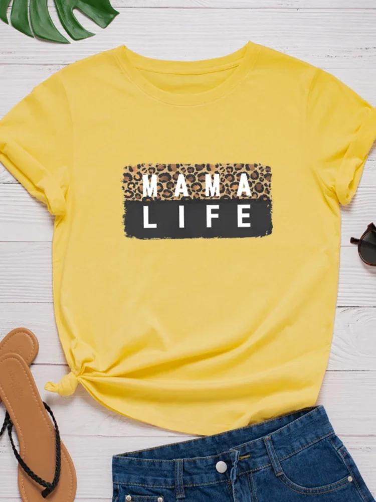 Leopard Mama Life Print Women T Shirt Short Sleeve O Neck Loose Women Tshirt Ladies Tee Shirt Tops Clothes Camisetas Mujer