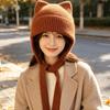 Cute cat ear knitted ear protection hat women's autumn and winter lace-up wool hat soft waxy warm cold hat versatile headhat