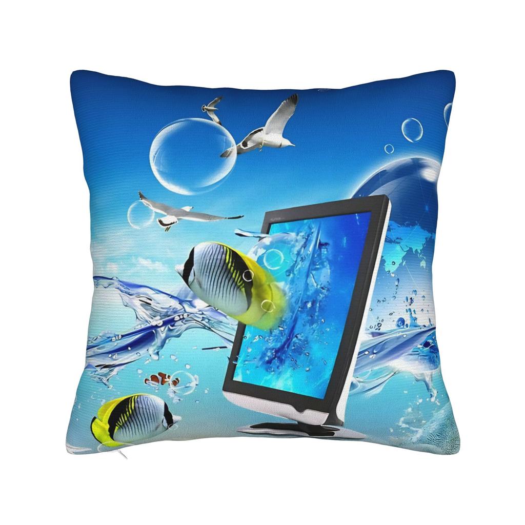 Frutiger Aero Fishies Square Pillow Cases Cushion Covers Awesome Zipper Decor Pillowcase for Seat 40x40cm
