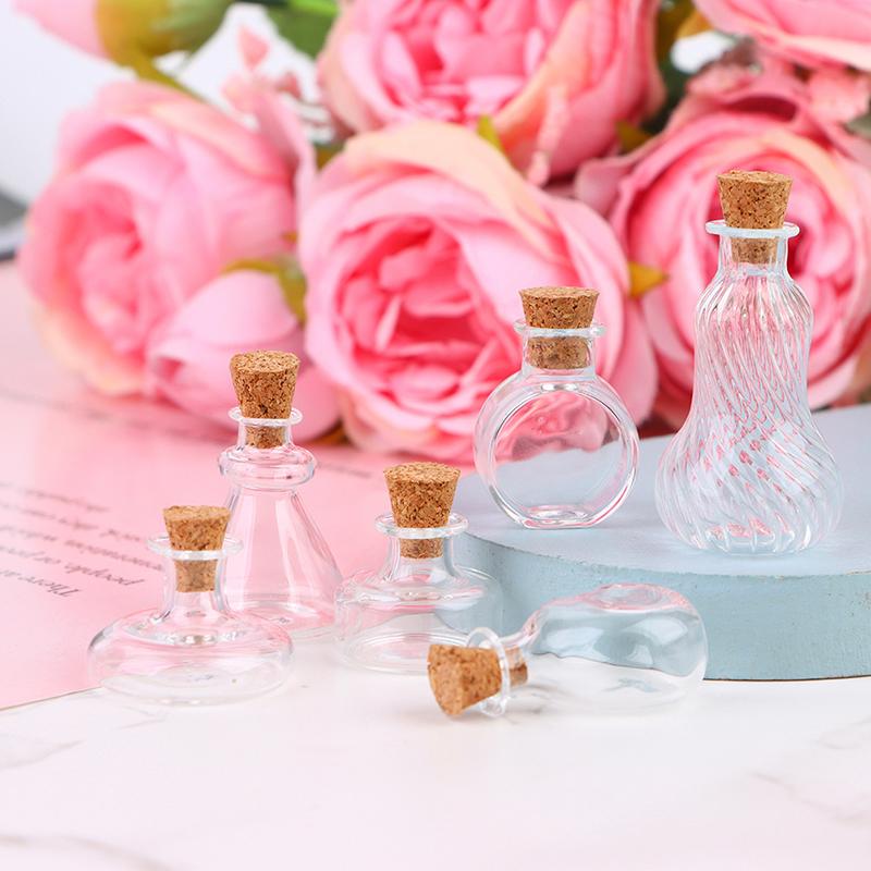 1:12 Dollhouse Mini Wish Bottle Glass Storage Bottle W/Cork Candy Jar Home Decor