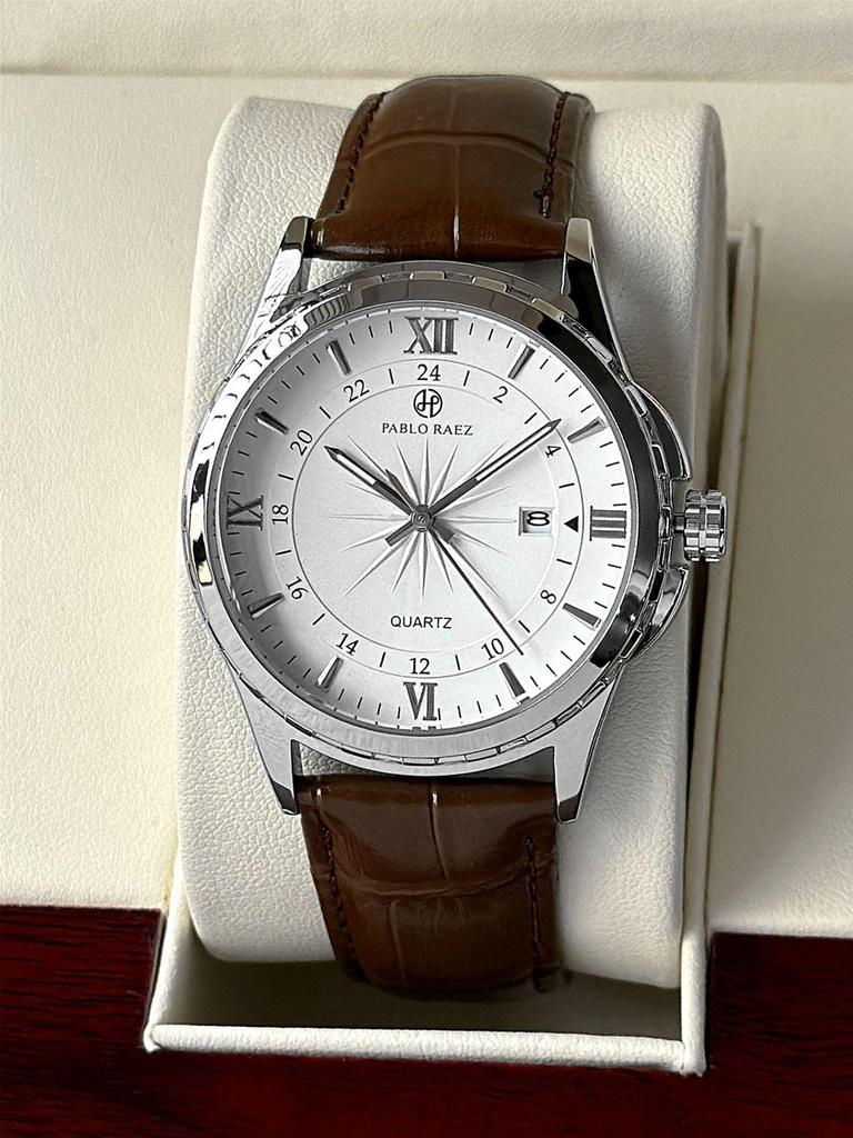 Elegant Men's Quartz Watch with Calendar - Waterproof Leather Strap