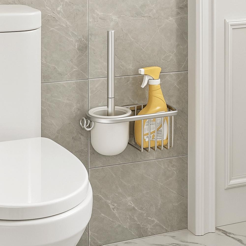 Rostfreier Toilettenbürstenhalter Nagelfreie Installation mit Haken Wandmontierte Toilettenbürste Hygienische Reinigung Toilettenbürste Hotel